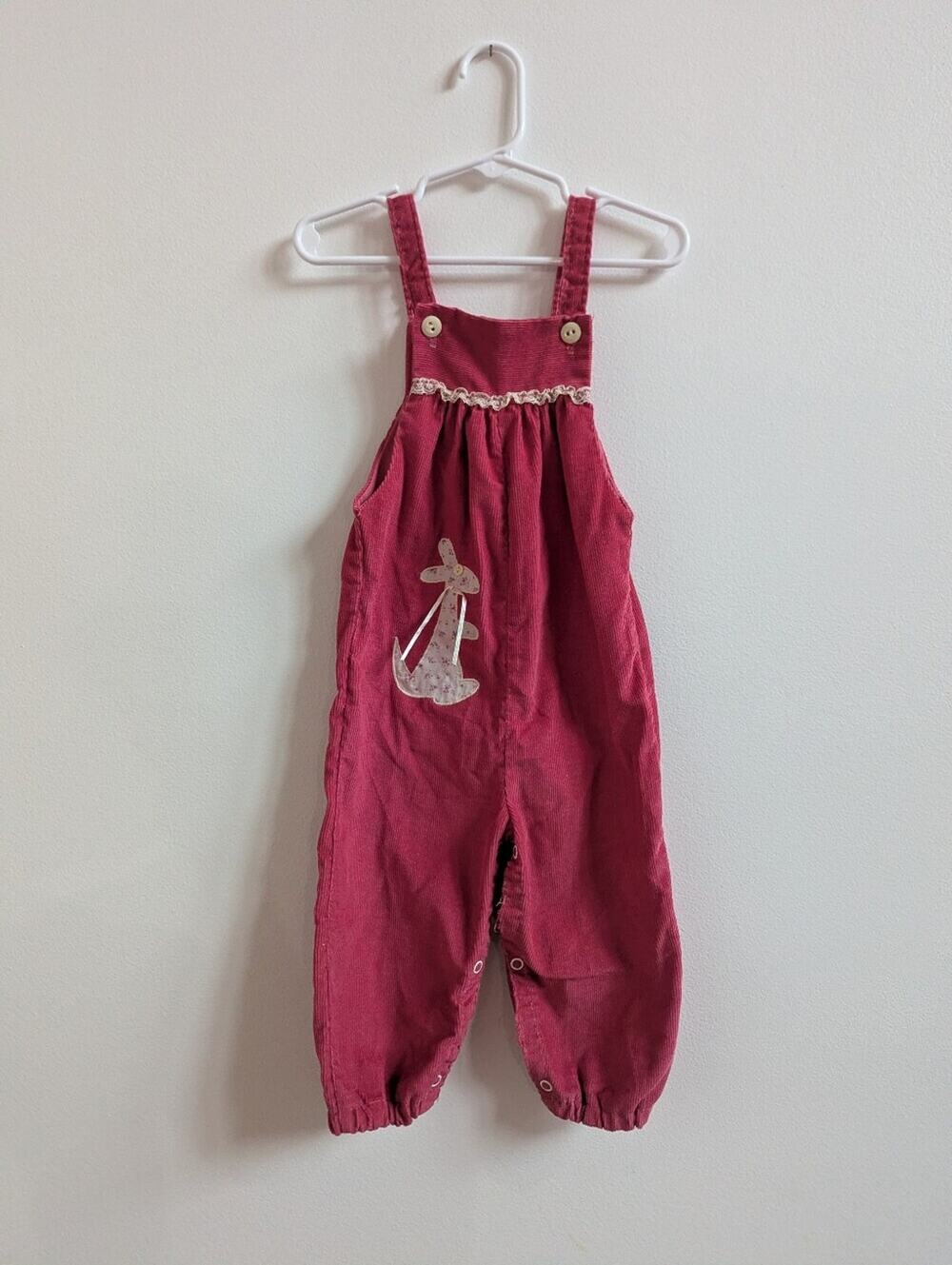 Vtg Alexis Jumpsuit 24m Magenta Corduroy Kangaroo